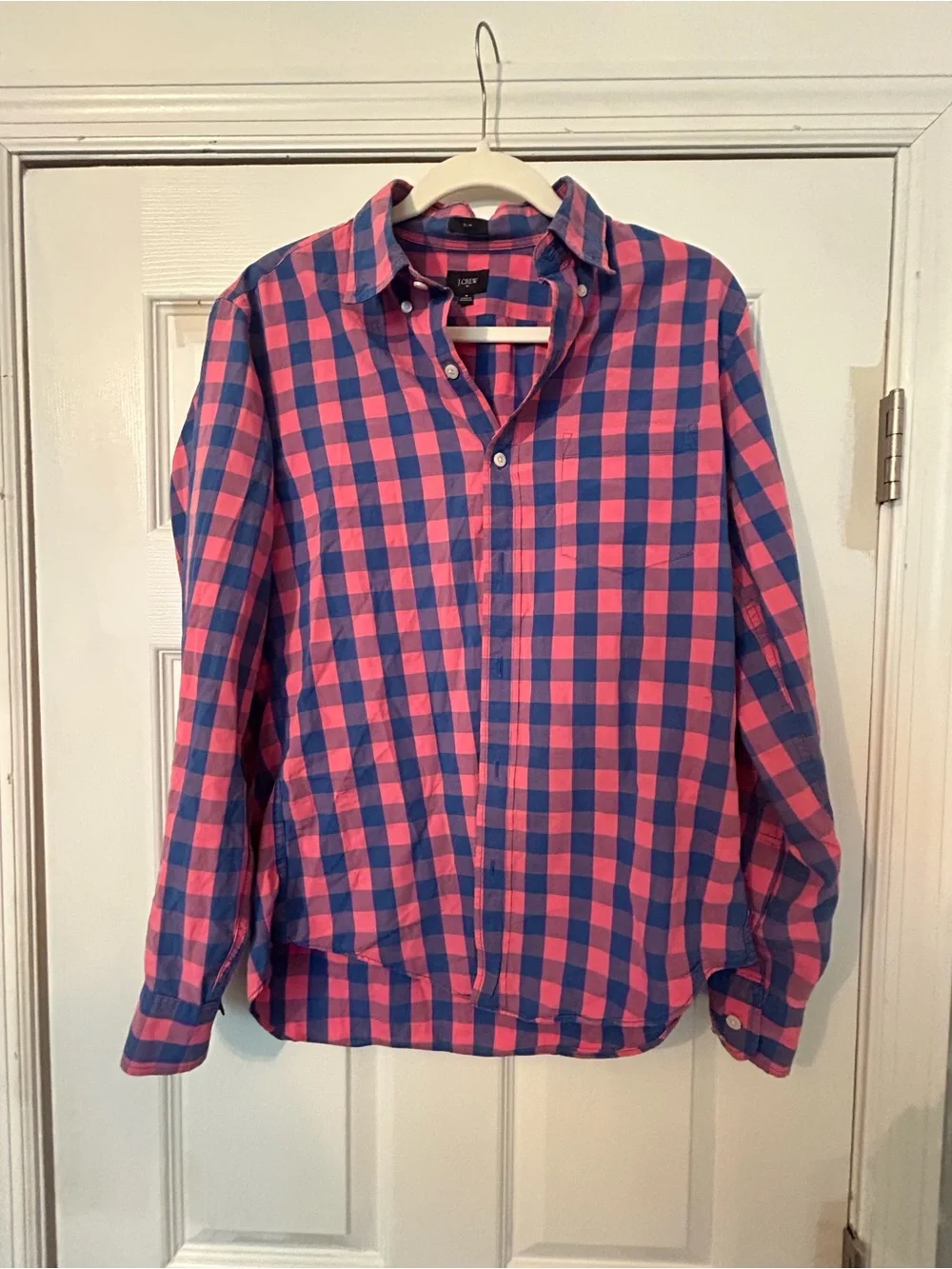 J. Crew Pink and Blue Check Slim Button-Down Shirt